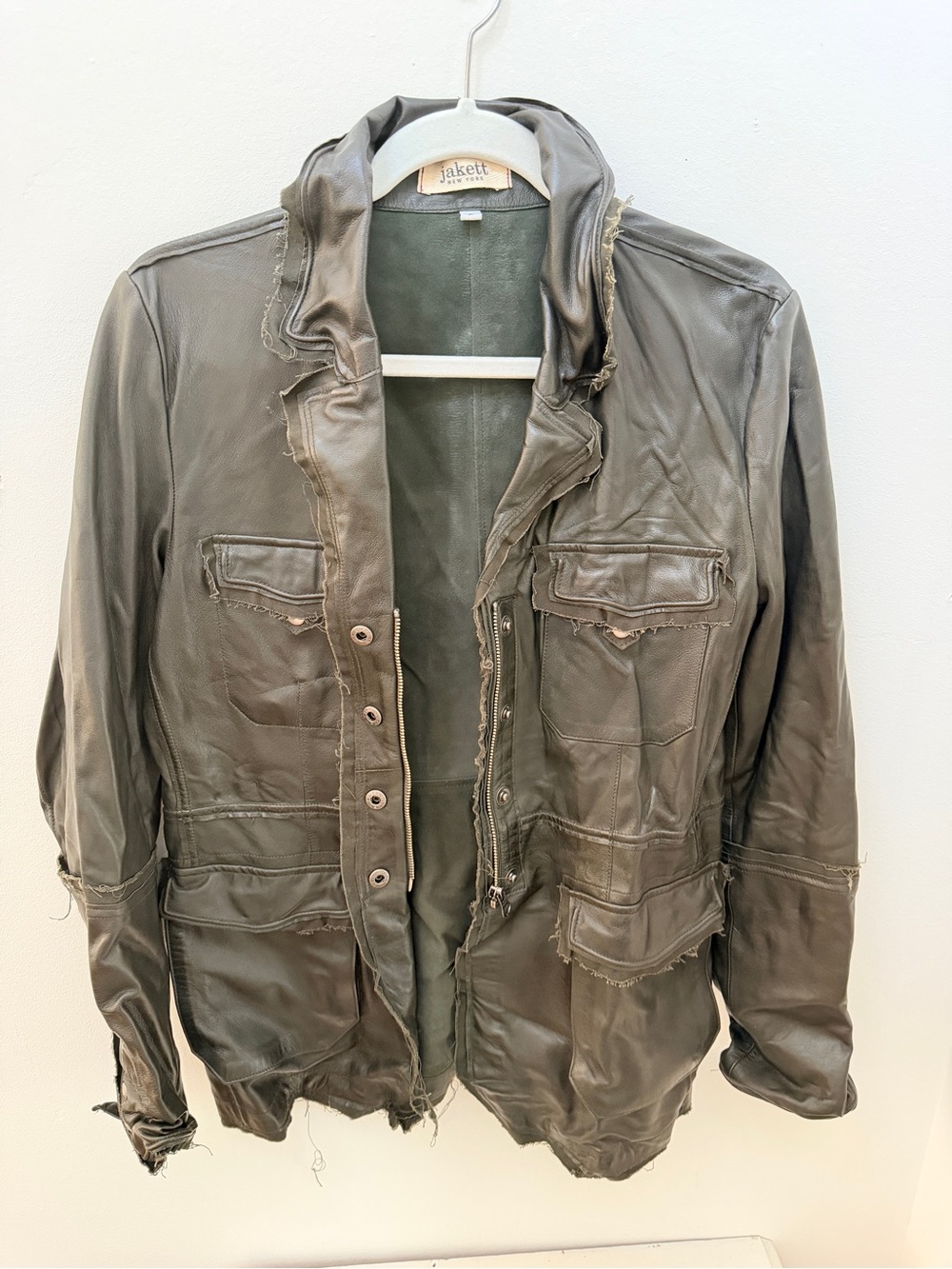 Women’s Olive Green Leather Field Jacket by Jakett